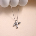 Polished silver letter K pendant necklace with 3D puffy design on a box chain - Letter K - Silver