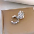 Silver huggie hoop earrings with marquise zircon leaves in a vintage palace style - Style 11 Silver Marquise Zirconia
