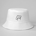 Dettaglio del cappello a secchiello in cotone bianco con ricamo Child Of God e cuciture - Taglia unica / Bianco
