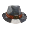 Cappello da cowboy per bambini in denim patchwork con cinturino in pelle e fibbia - Taglia Bambini / Nero (Fascia Marrone e Fibbia a Toro)