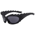 Lunettes de soleil Y2K noires futuristes avec branches dentelées pour le cyclisme et le sport - Cadre Noir Mat Verres Gris Noir