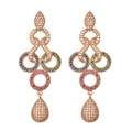 Luxurious rose gold tassel earrings with colorful zircons and teardrop pendants - Colorful