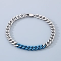 Gepolijste roestvrijstalen Cubaanse armband met uniek zilver en blauw kleurblokkeren - Stijl A Kleurblok Blauwe Armband