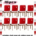 16-piece Christmas chair cover and cutlery set with red Santa hat design for holiday decor - Chair Covers And Cutlery Covers (SYY-003C)