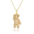 Chic gold-plated teddy bear pendant necklace with white zircon pavé and fine chain - D940 3D Standing Teddy Bear