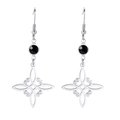 Silver stainless steel Celtic witch knot earrings with black round crystal drop - Steel