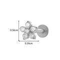 Titanium piercing stud with silver flower design and cubic zirconia stones, size 0.56x0.59cm - Silver Small Flower Style (T2522-5#银) / 1.2*8mm