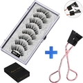 Magnetic eyelash set with 5 pairs of black lashes, rose gold applicator and MB2K-5 case - Natural Long Style With Black Clip (MB2K-5)