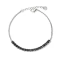 Vintage stainless steel bracelet with square black gemstones and adjustable chain - Silver Black Zirconia (SBP070)