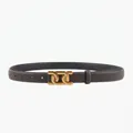 Coffee brown pebbled leather belt for women featuring a sleek interlocking gold buckle - 105cm / Coffee