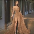 Champagne gold sequin one-shoulder evening gown with high slit and floor-length design - S / Tops / Gold