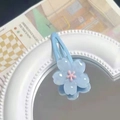 Pinza para el pelo de flor azul con centro rosa sobre accesorios blancos - 2# Flor de Cerezo Azul