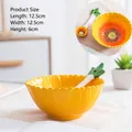 Sunflower themed ceramic cereal bowl and spoon set with embossed petal design - Sunflower