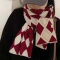Sciarpa in maglia a rombi rossa e bianca da donna, scialle invernale spesso - Borgogna
