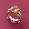 Two-tone gold plated ring with champagne rectangular zircon and 925 silver stamp - US 8 / Champagne Small Version