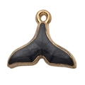 Cartoon black enamel whale tail charm with golden alloy trim for DIY jewelry making - Black Mermaid Tail