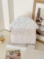 Close-up of heart quilted fabric tissue holder featuring lucky house pattern - Quilted Heart-Cartoon Cat