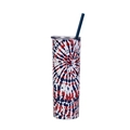 Insulated skinny stainless steel tumbler with red white and blue tie-dye spiral pattern - TD2 (Red White Blue Tie-dye)