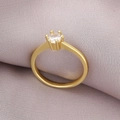 Bague couronne élégante à six griffes avec zircon rond et finition dorée mate moderne - Bague Zircon Taille 9