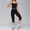Damen Yoga-Set in Schwarz mit eckigem Ausschnitt Top und hoher Taille Leggings - S / Schwarz (Weste+Capris)