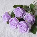 Artificial purple rose bouquet with 5 heads for home and wedding decor on white fabric - Purple (Silk Version)