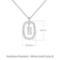 Collana con ciondolo lettera B in argento lucido con pietre pavé e finitura oro bianco - Stile ciondolo lettera B ovale con pavé di zirconi / Argento 925 / 50cm (40+5+5cm) / Oro bianco