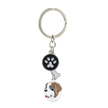 Saint Bernard enamel metal keychain with white bone charm and paw print pendant - Saint Bernard