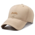Adjustable khaki baseball cap with 3D Seattle embroidery on breathable cotton fabric - Adjustable / Deep Beige