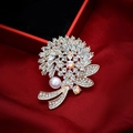 Elegant gold flower bouquet brooch with sparkling rhinestones and white pearl accent - Style 39-5 Bouquet Shape (4*5cm/15.4g)