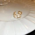Detail of vintage gold-plated open ring with rectangle white shell and zircon inlay - 32# Ring - Gold