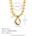 Pulsera de cuentas de acero inoxidable bañada en oro de 18K con perla barroca - Collar de Cuentas Redondas Perla Barroca - Dorado