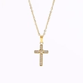 Gold cross pendant necklace with heart detail and white cubic zirconia stones - Gold N0019