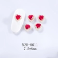 Bijou d'ongle cœur cristal rouge 7,5x8mm avec bordure perle et base dorée - 1 Pièce / Rouge Vif (8611)