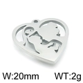 Holle hartvormige roestvrijstalen hanger met moeder-kind silhouet, breedte 20mm - Staalkleur (KLJ4844-Z)