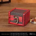 Vintage red wooden jewelry storage box with metal mesh lid and antique bronze clasp - Mini Square Box - Wire Mesh