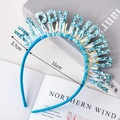 Blue glitter Happy Birthday headband for party, size 11cm width with 3.7cm letter height - Blue Sequin Tassel Birthday Headband