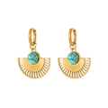 Luxurious turquoise fan-shaped drop earrings in gold finish with vintage metalwork - E1481 Turquoise Fan Shaped Earrings / Gold/Blue Green