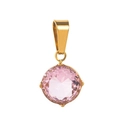 Elegant gold pendant with a multifaceted round pink gemstone on a clean white background - Pink