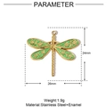 Detailed view of a green enamel dragonfly pendant with gold stainless steel edges - Dragonfly - Green Enamel (YE753)