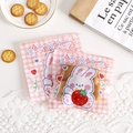 Pink plaid self-sealing bags featuring cute strawberry rabbit cartoon for snacks - Strawberry / 13.5 x 13.5cm