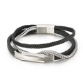 Bracelet multicouche pour homme en cuir noir avec fermoir magnétique en acier - Argent (KB148338-KLHQ)
