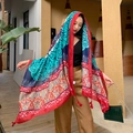 Ethnic bohemian print red shawl with tassels and exotic patterns for beach sun protection - Vine Flowers