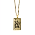 Gold plated tarot necklace featuring The Emperor rectangular pendant on a flat link chain - The Emperor / Gold