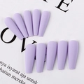 Detail of matte light purple long coffin press on nails arranged neatly on a background - Light Purple
