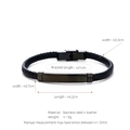 Men's multi-layer black braided leather bracelet with stainless steel bar and clasp - All Black (W-12-2)