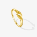 Adjustable S925 sterling silver open ring in gold finish with detailed feather engravings - Adjustable Open / 18K Gold