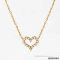 Elegant gold-tone heart necklace with micro-paved cubic zirconia crystals on O-chain - Gold Necklace (KDD999)