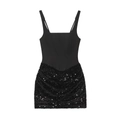 Robe courte moulante noire à paillettes avec fines bretelles sur fond blanc pur - S / Noir