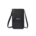 Vertical black lychee grain crossbody phone bag with Monrenton print and flap closure - Simple Printed Style (122) / Black