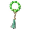 Luminous green silicone beaded keychain bracelet with golden clasp and leather tassel - Green